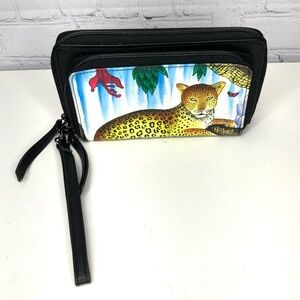Sharif Leopard Hand Painted Wristlet Clutch Wallet